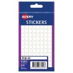 AVERY 932001 MULTI PURPOSE STICKERS CIRCLE 8MM WHITE PACK 624