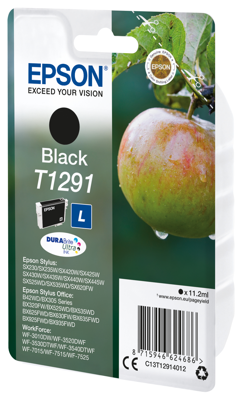 Epson C13T12914012/T1291 Ink cartridge black high-capacity, 380 pages ISO/IEC 19752 11.2ml for Epson Stylus BX 320/SX 235 W/SX 420/SX 525/WF 3500