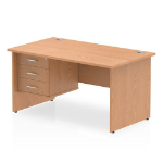 Dynamic Impulse W1400 x D800 x H730mm Straight Office Desk Panel End Leg With 1 x 3 Drawer Fixed Pedestal Oak Finish - MI002707 DD