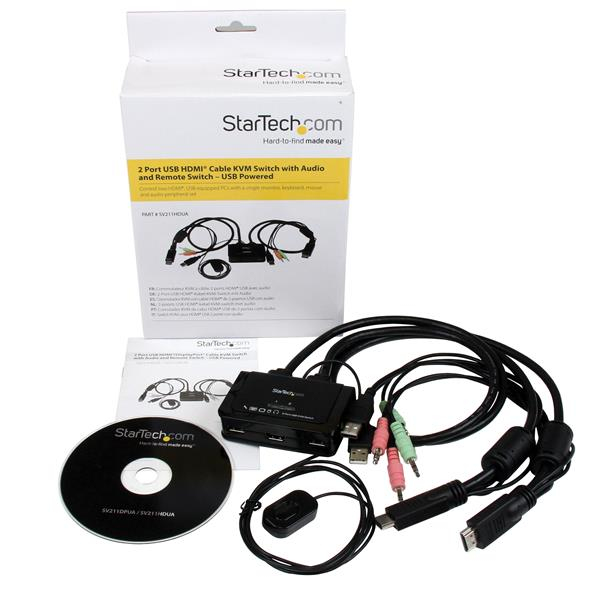 StarTech.com 2 Port USB HDMI Cable KVM Switch with Audio and Remote Switch &acirc;&euro;&ldquo; USB Powered