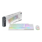 MSI VIGOR GK30 COMBO WHITE UK RGB MEMchanical Gaming Keyboard + Clutch GM11 WHITE Gaming Mouse ' UK Layout, 6-Zone RGB Lighting Keyboard, Dual-Zone RGB Lighting Mouse, 5000 DPI Optical Sensor, Center'