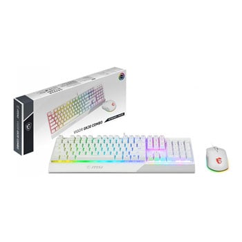 MSI VIGOR GK30 COMBO WHITE UK RGB MEMchanical Gaming Keyboard + Clutch GM11 WHITE Gaming Mouse ' UK Layout, 6-Zone RGB Lighting Keyboard, Dual-Zone RGB Lighting Mouse, 5000 DPI Optical Sensor, Center'