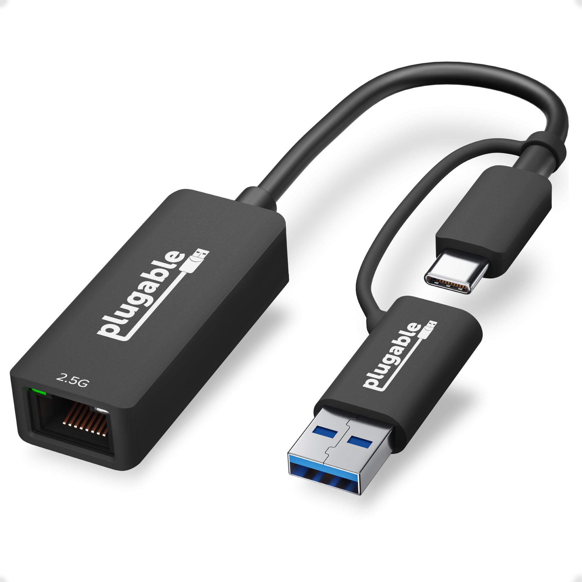 USBC-E2500 PLUGABLE TECHNOLOGIES 2.5G USB C &USB TO ETHERNET ADAPTER, 2-IN-1 ADAPTER COMPATIBLE WITH USB C/THUNDE