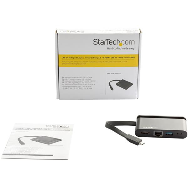 StarTech.com USB C Multiport Adapter - Portable USB-C Dock with 4K HDMI - 100W PD 3.0 Pass-Through, 1x USB-A, 1x USB-C, GbE - Thunderbolt 3 & USB Type-C Laptop Travel Dock - Mac & Windows