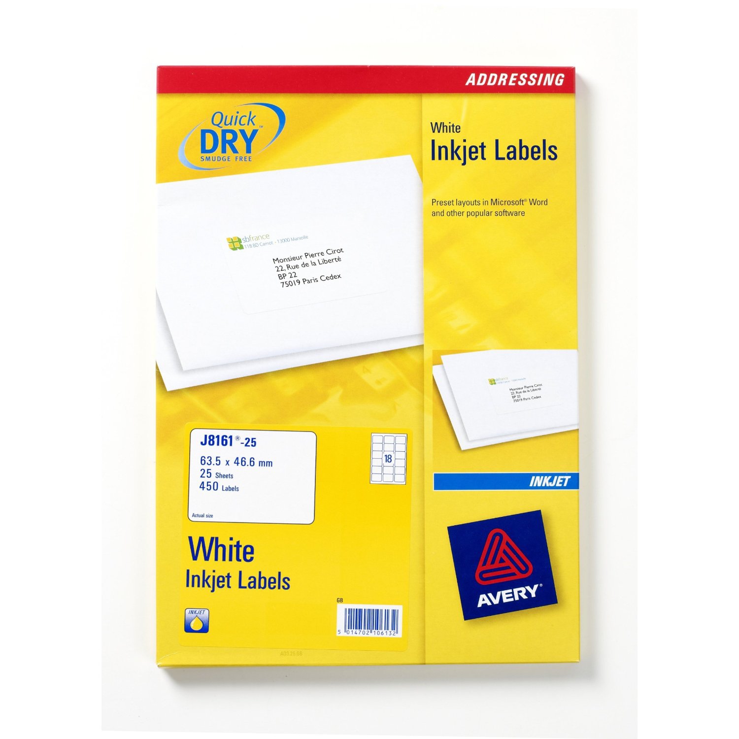 Image of Avery J8161-25 addressing label White