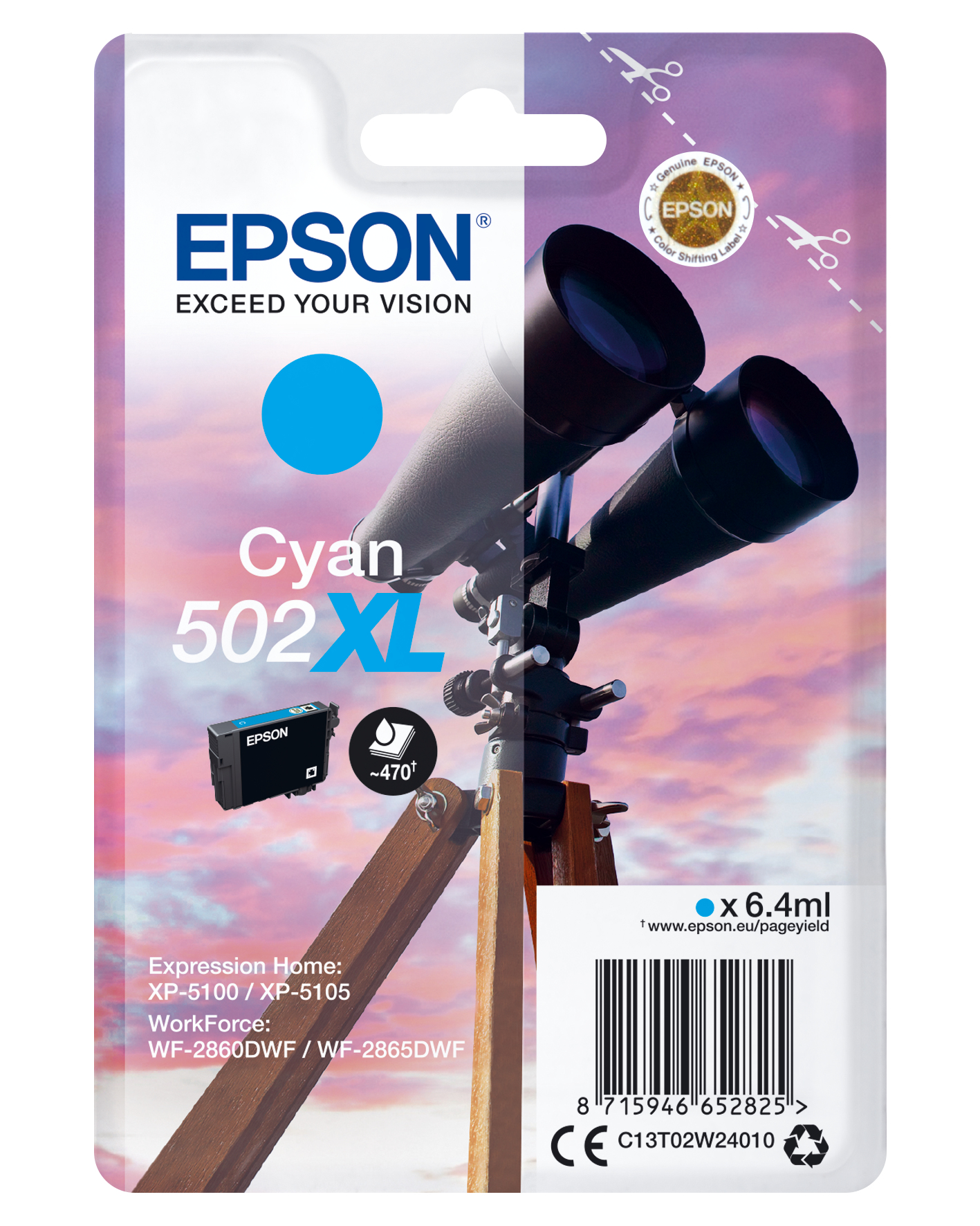 Image of Epson C13T02W24010/502XL Ink cartridge cyan high-capacity, 470...