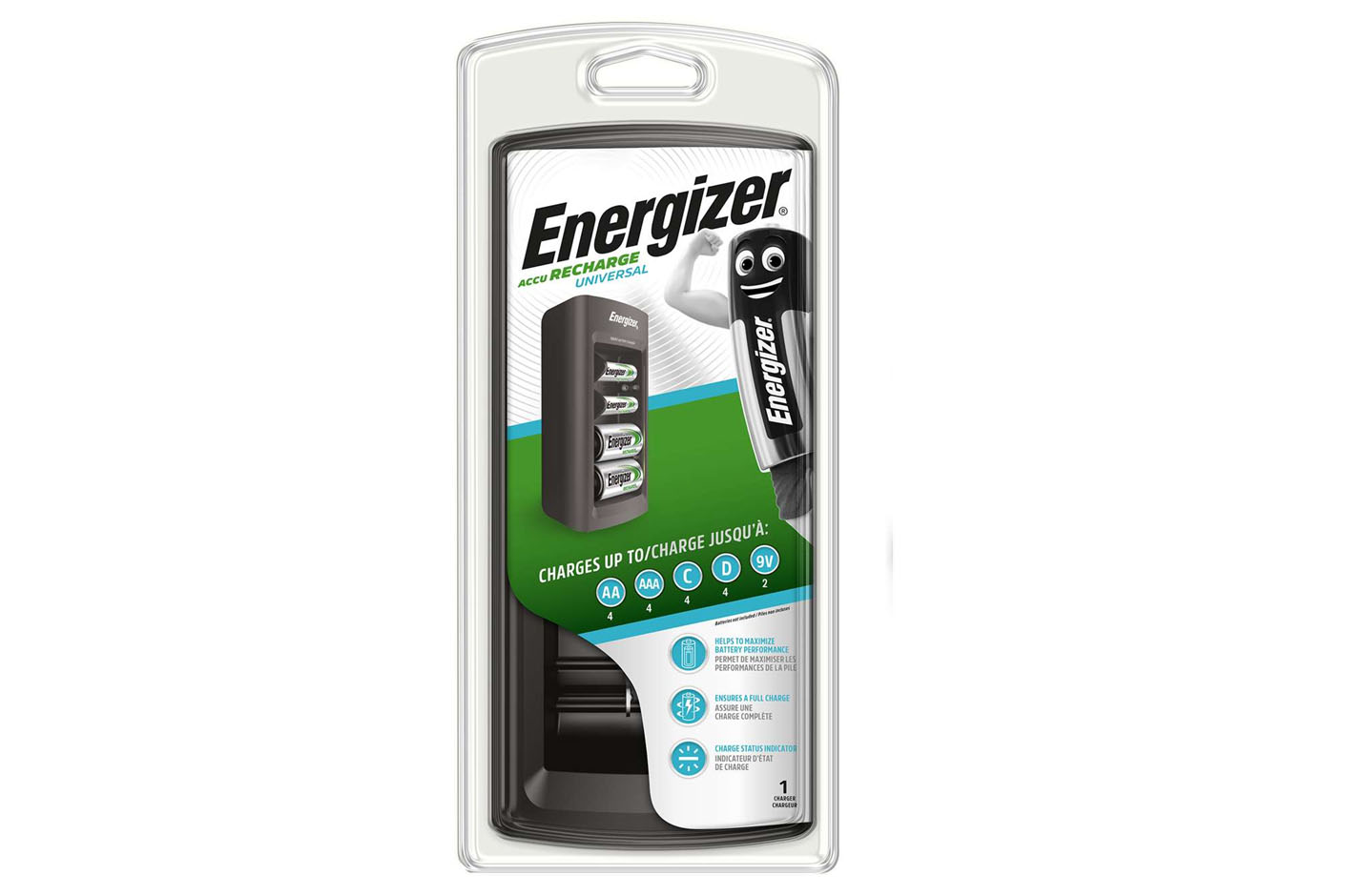E301335700 ENERGIZER Universal Charger for AA, AAA, C, D and 9V Rechargeable Batteries