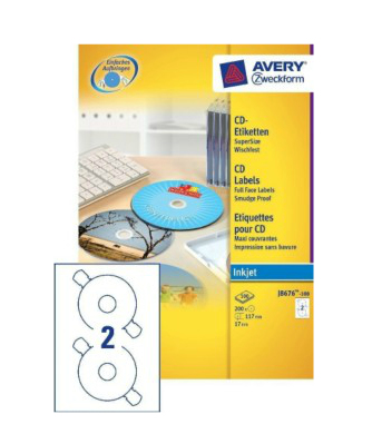 Avery J8676-100 storage media label 200 pc(s) CD/DVD Self-adhesive label