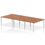 Dynamic Impulse Back-to-Back 6 Person Bench Desk W1200 x D1600 x H730mm With Cable Ports Walnut Finish Silver Frame - IB00176 DD