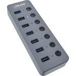 InLine USB 3.2 Gen.1 hub, 7-port, with switch, aluminium, grey, with PSU