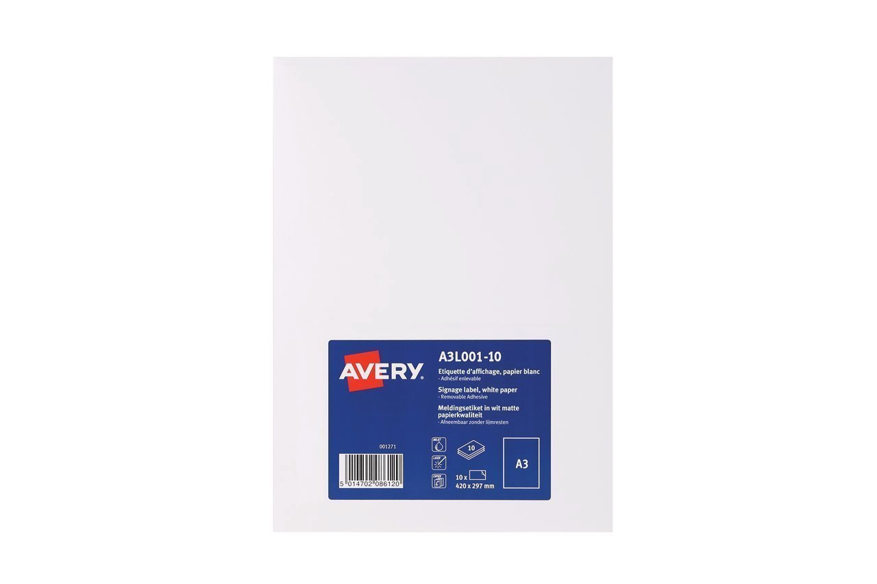 Image of Avery A3L001-10 printer label White Self-adhesive printer label