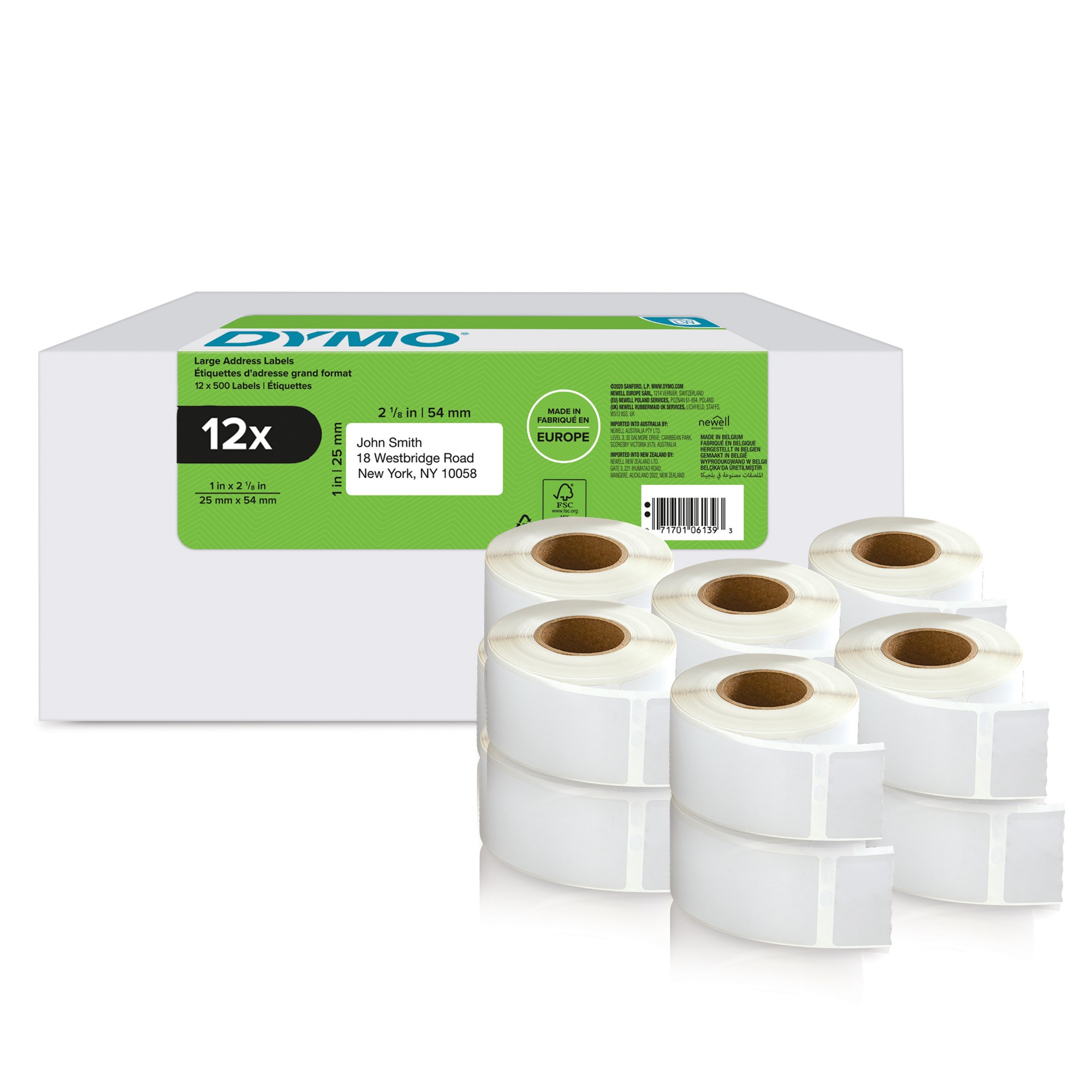Dymo White/Black 2177563 Directlabel-Etikettes 54Mm X 25Mm 12 X 500 Pcs For 4