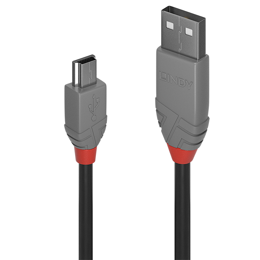 Image of Lindy 2m USB 2.0 Type A to Mini-B Cable, Anthra Line