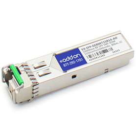EX-SFP-GE80KT15R14-AO ADDON NETWORKS Juniper Networks Compatible TAA Compliant 1000Base-BX SFP Transceiver (SMF; 1550nmTx/1490nmRx; 80km; LC; DOM)