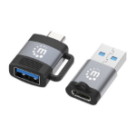 Manhattan 2-Piece USB-C/USB-A Adapter Set, USB 3.0 (aka USB 3.2 Gen 1), 5 Gbps, SuperSpeed USB, USB-C Male to USB-A Female and USB-C Female to USB-A Male, Black/Silver, Lifetime Warranty