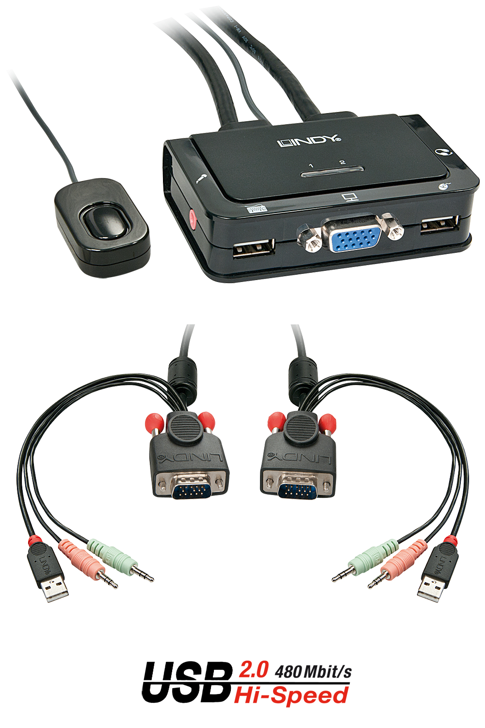 Image of Lindy 2 Port VGA, USB 2.0 & Audio Cable KVM Switch