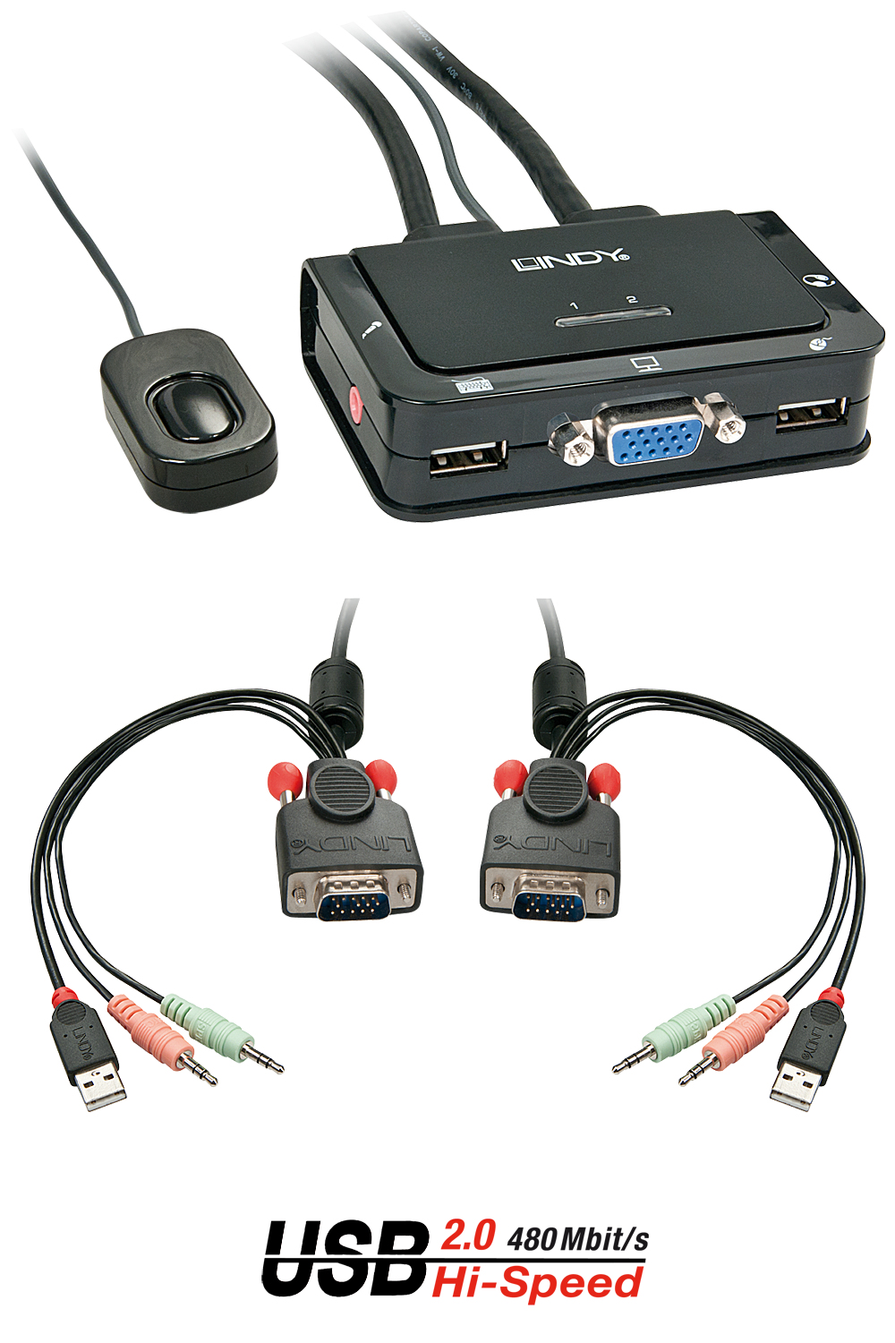 Photos - KVM Switch Lindy 2 Port VGA, USB 2.0 & Audio Cable  42342 