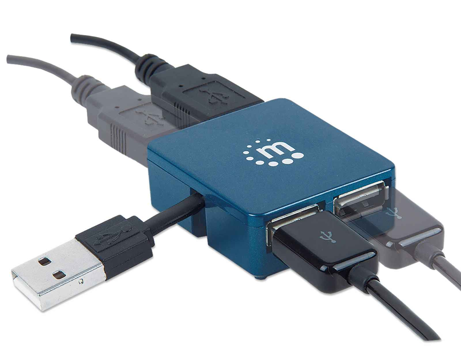 Manhattan USB-A 4-Port Micro Hub, 4x USB-A Ports, 480 Mbps (USB 2.0), Bus Power, Blue, Blister