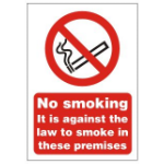 SECO by Stewart Superior SECO Prohibition Safety Sign No Smoking It Is Against The Law To Smoke In These Premises Semi Rigid Plastic150 x 200mm - SB003SRP150X200