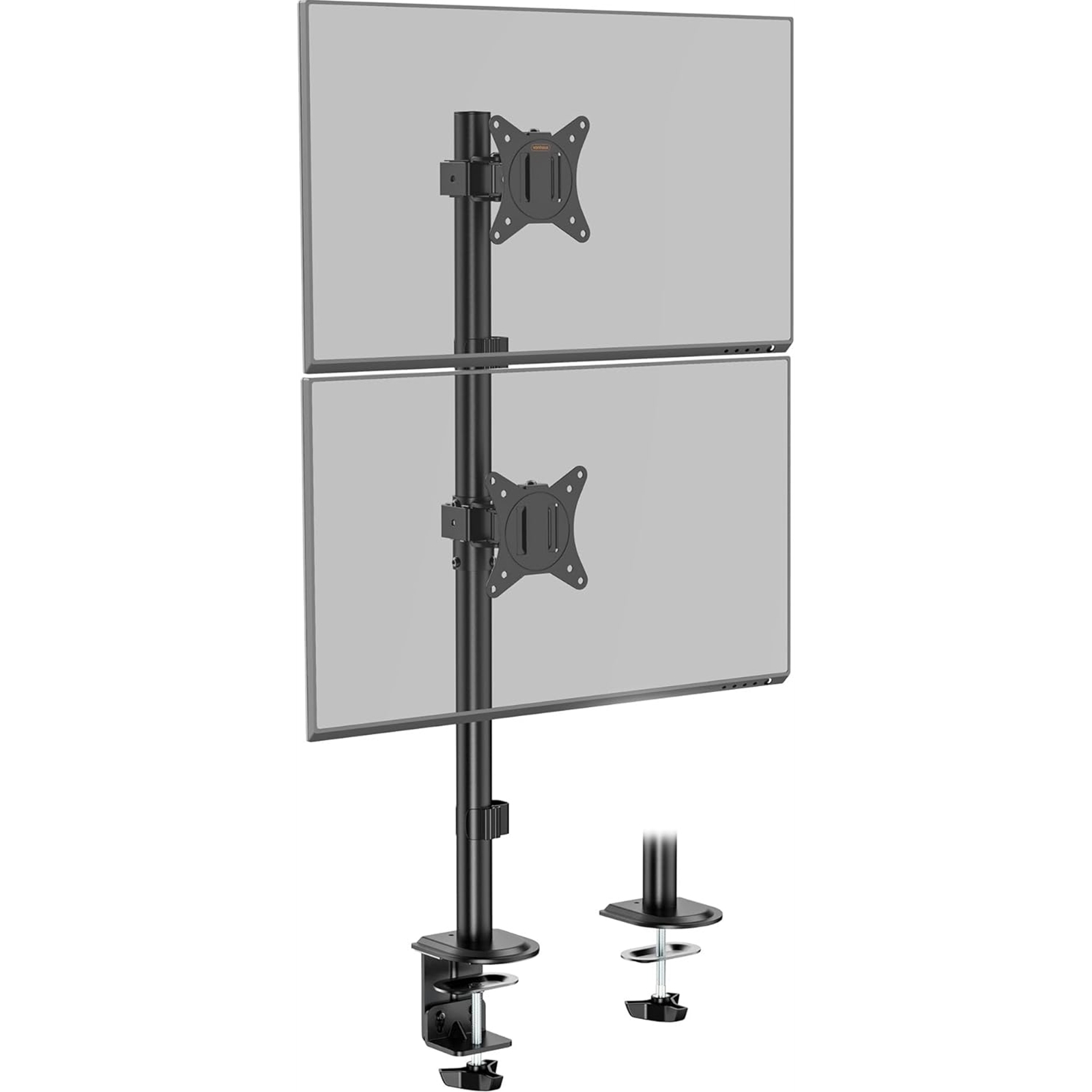 Vertical Double Monitor Stand for 13-32" Screens, Twin Monitor Mount with Clamp, Height Adjustable, Easy Assemble Stand with Full Tilt, Rotation & Swivel Arms, VESA 75x75 & 100x100mm