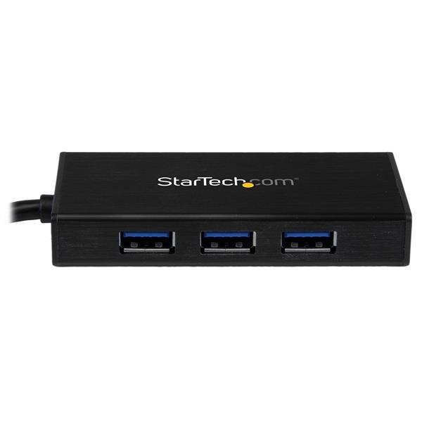 StarTech.com 3-Port Portable USB 3.0 Hub plus Gigabit Ethernet - Aluminum with Built-in Cable