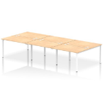 Dynamic Impulse Back-to-Back 6 Person Bench Desk W1200 x D1600 x H730mm With Cable Ports Maple Finish White Frame - IB00180 DD