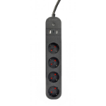 Gembird Smart power strip with USB charger, 4 sockets, black