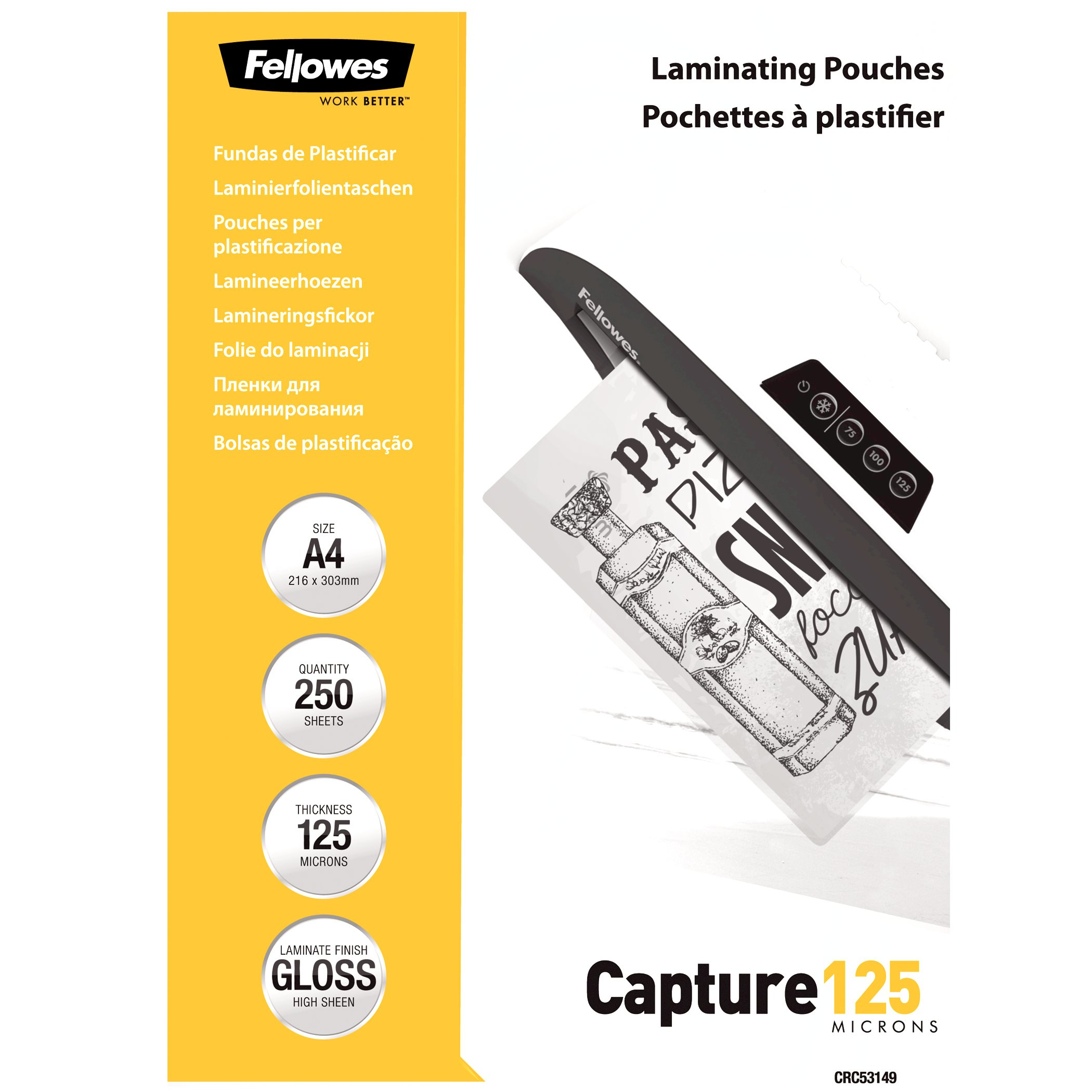 Image of Fellowes A4 Glossy 125 Micron Laminating Pouch Value Pack