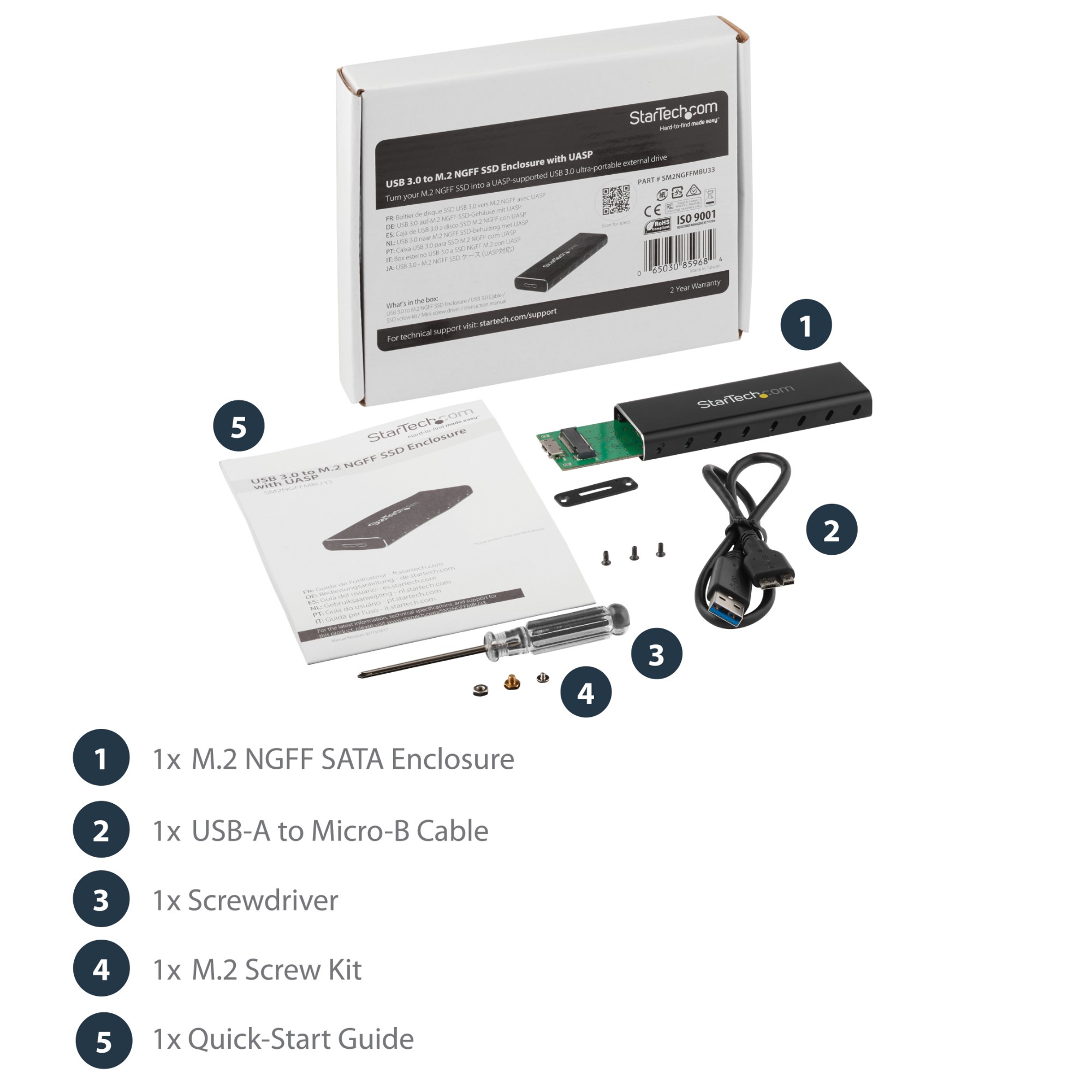 StarTech.com M.2 SSD Enclosure for M.2 SATA SSDs - USB 3.0 (5Gbps) with UASP