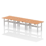 Dynamic Air Back-to-Back W1400 x D600mm Height Adjustable Sit Stand 6 Person Bench Desk With Cable Ports Oak Finish Silver Frame - HA01946 DD