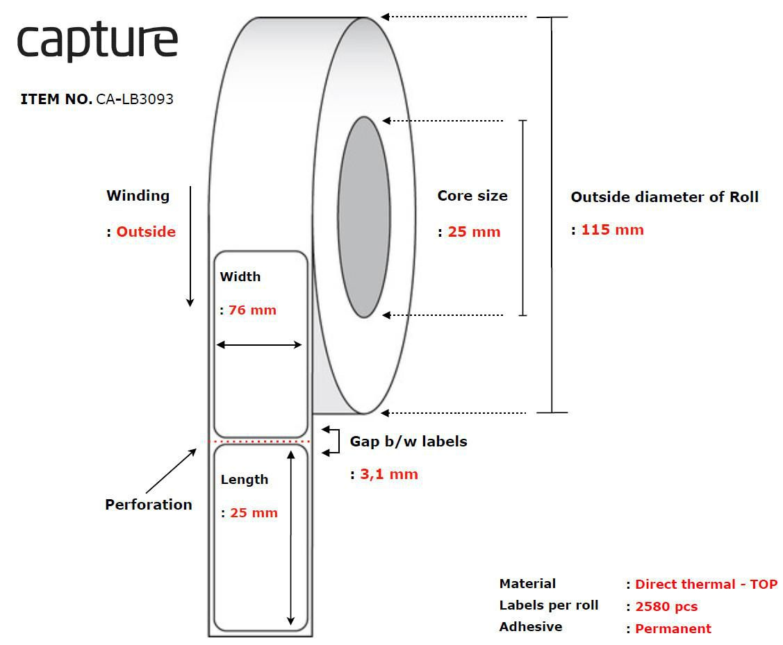 Capture CA-LB3093 printer label White