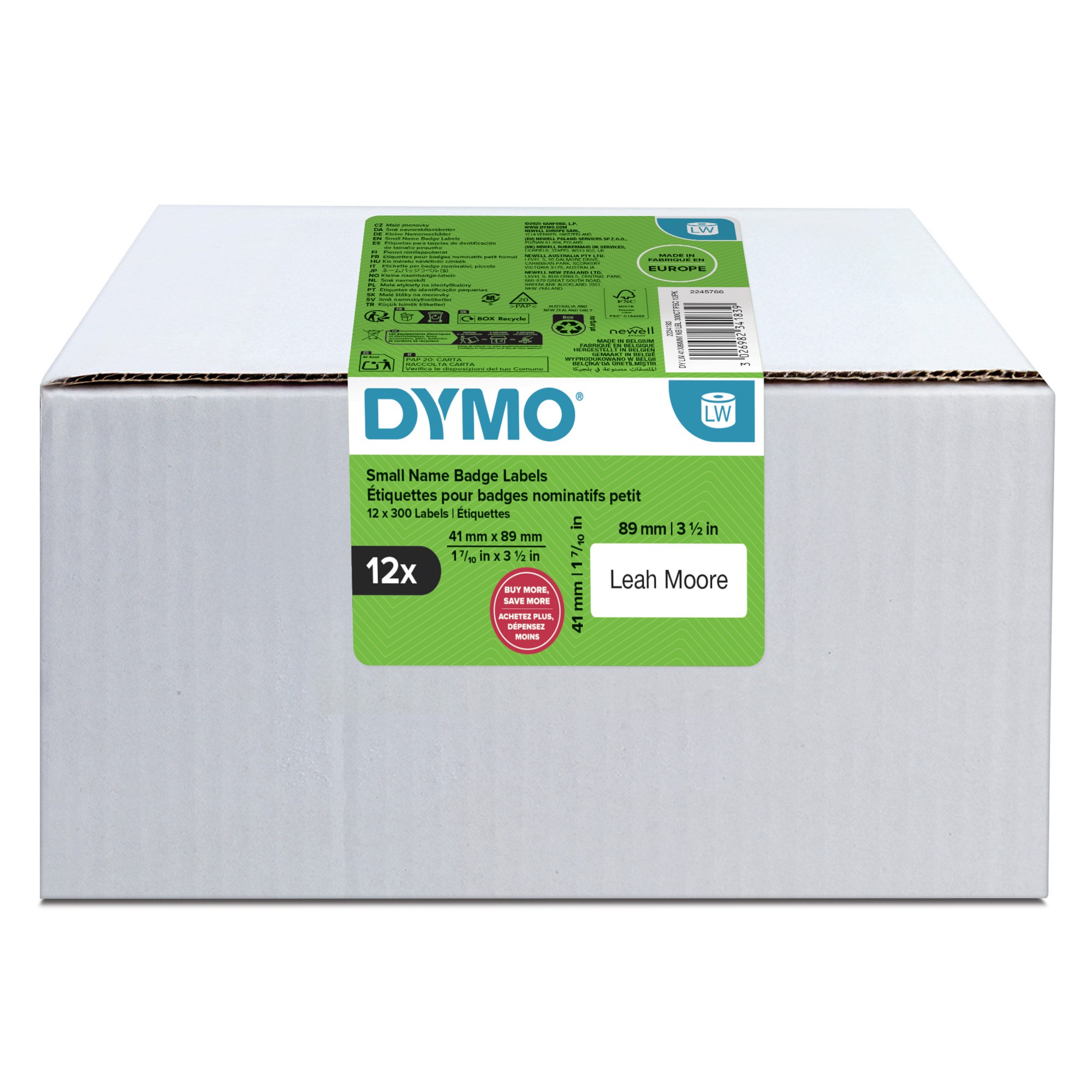11356 LabelWriter Small Name badge Labels 41 mm x 89 mm Pack of 12 Rolls
