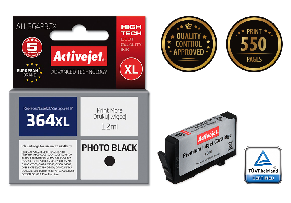 Activejet AH-364PBCX ink (replacement for HP 364XL CB322EE; Premium; 12 ml; black, photo)