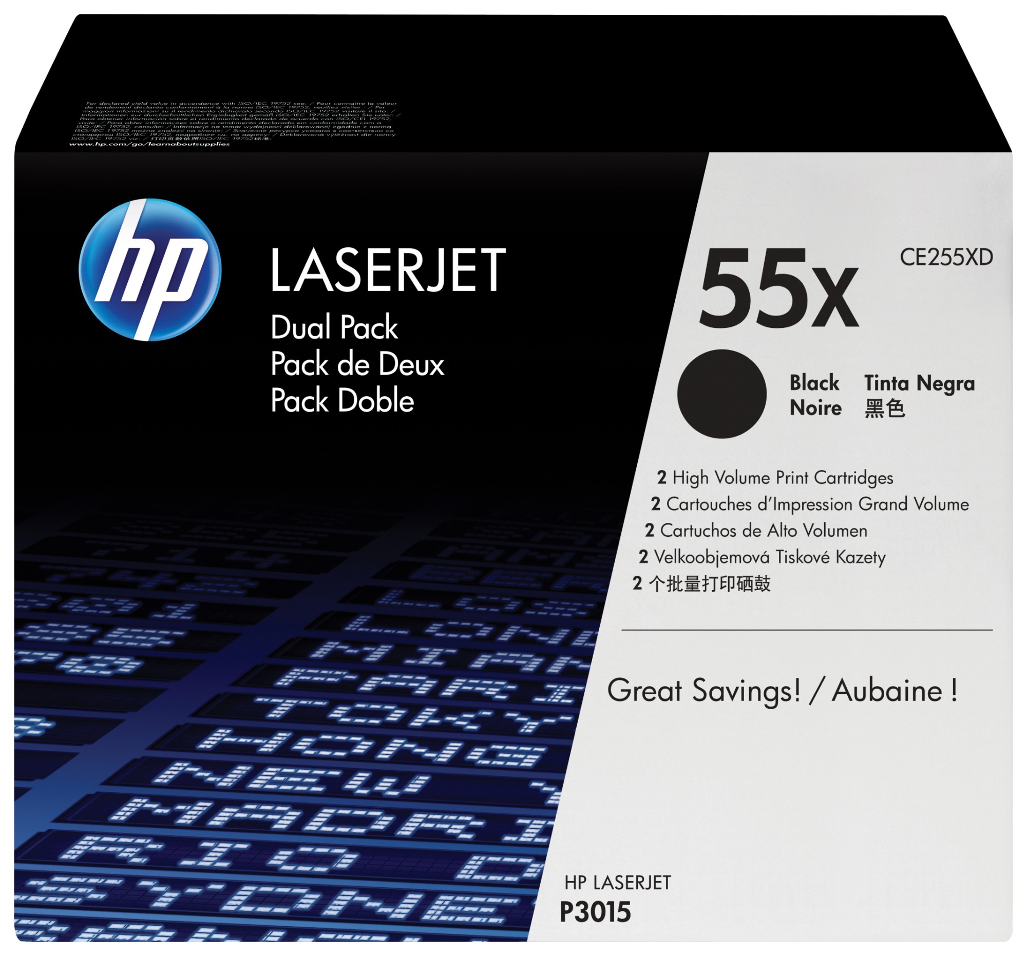 HP CE255XD/55X Toner cartridge black high-capacity twin pack. 2x12.5K