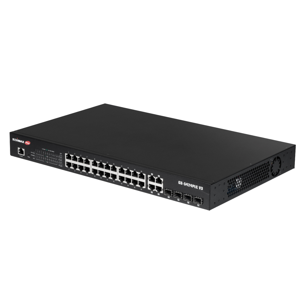Edimax Switch Pro 24x GE GS-5424PLC V3 POE - Switch Managed Gigabit Ethernet (10/100/1000) Power over Ethernet (PoE) 1U Black