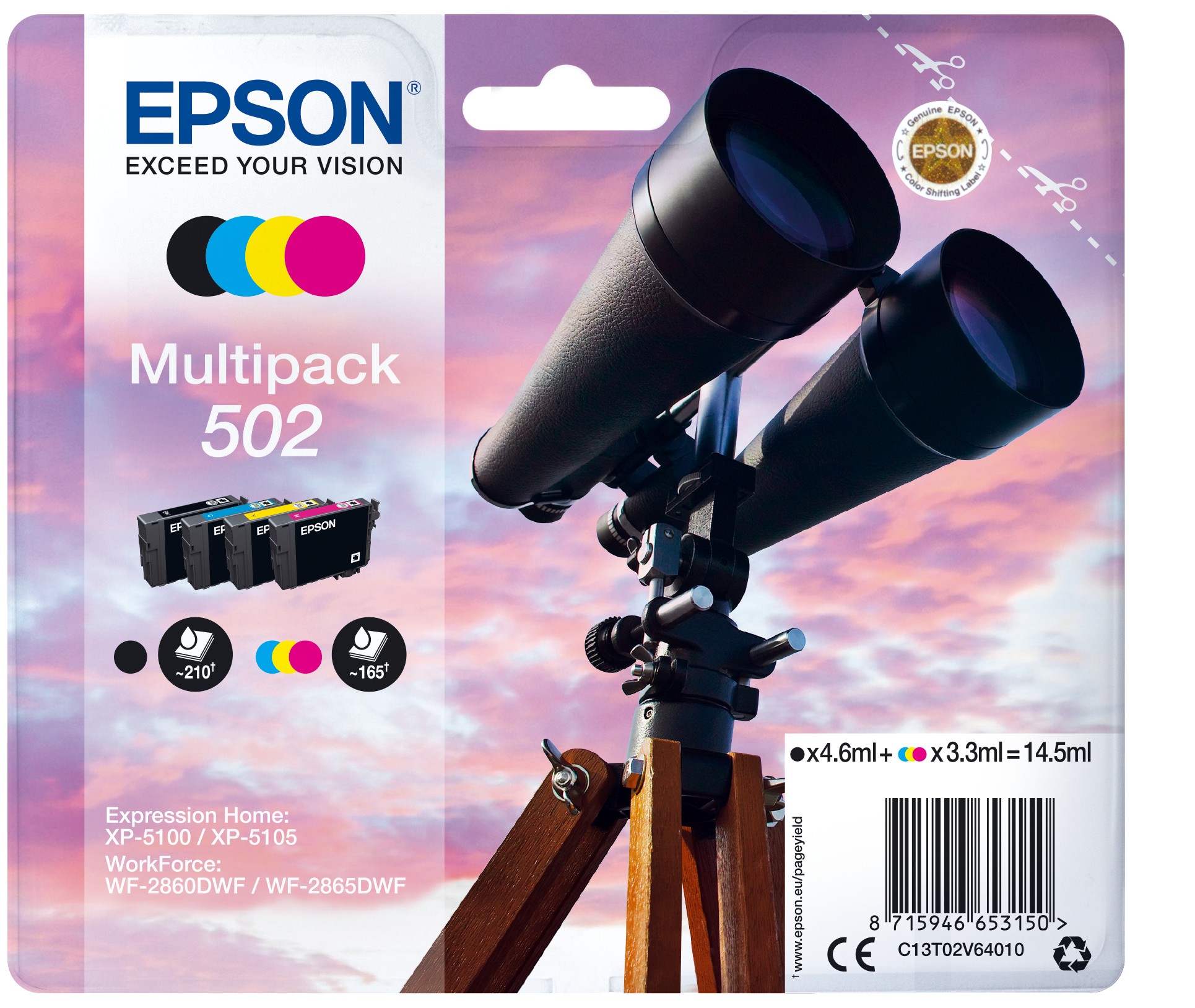 Image of Epson C13T02V64010/502 Ink cartridge multi pack Bk,C,M,Y 4,6ml +...