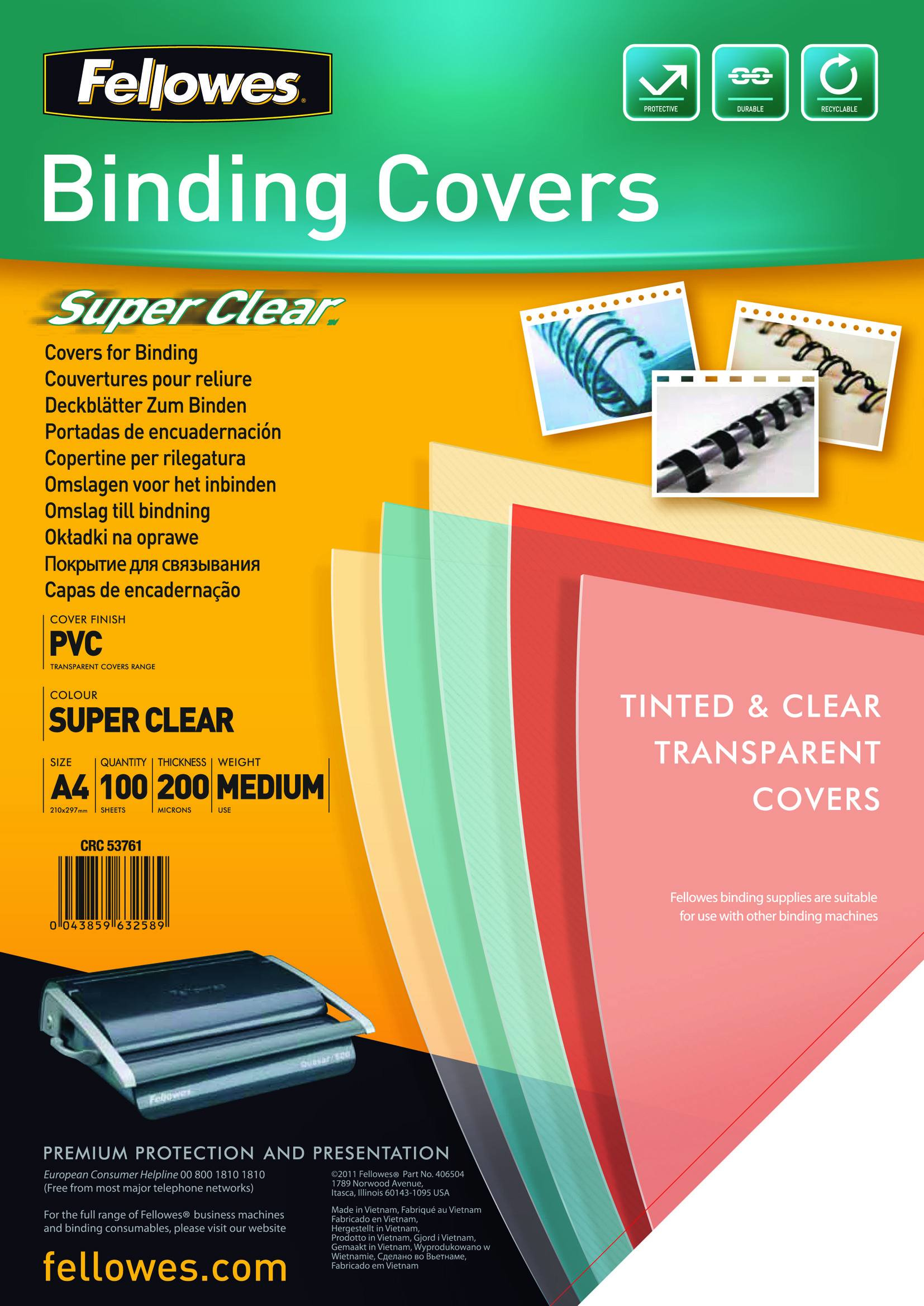 Image of Fellowes 5376102 binding cover A4 PVC Transparent 100 pc(s)