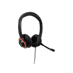 V7 Safesound Education K-12 Headset with Microphone, volume limited, antimicrobial, 2m USB cable, Laptop Computer, Chromebook, PC - Black, Red