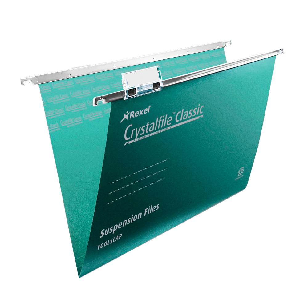 Rexel Green Crystalfile Classic Foolscap Suspension File 15Mm (50)