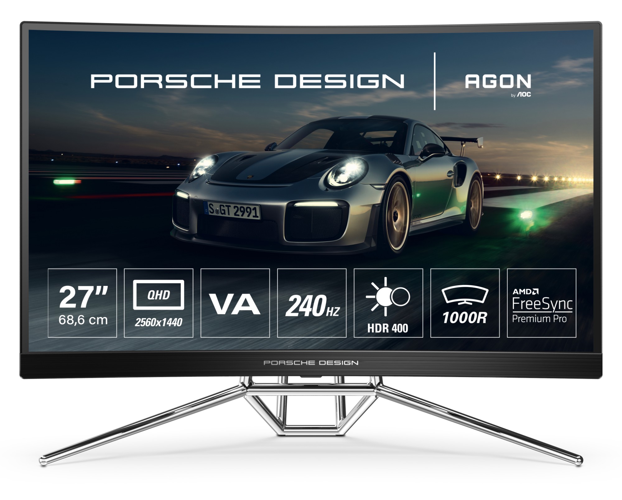 AOC Porsche PD27 LED display 68.6 cm (27") 2560 x 1440 pixels 2K Ultra HD Black