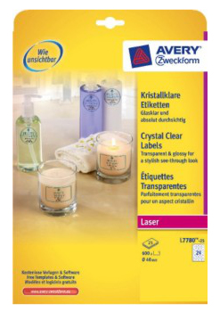 Image of Avery L7780-25 printer label Transparent