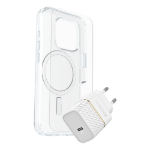 OtterBox Symmetry Series - Back cover for mobile phone - MagSafe compatibility - clear - with Premium Glass Screen protector and Fast Charge Wall Charger USB-C 30W - for Apple iPhone 16 Pro