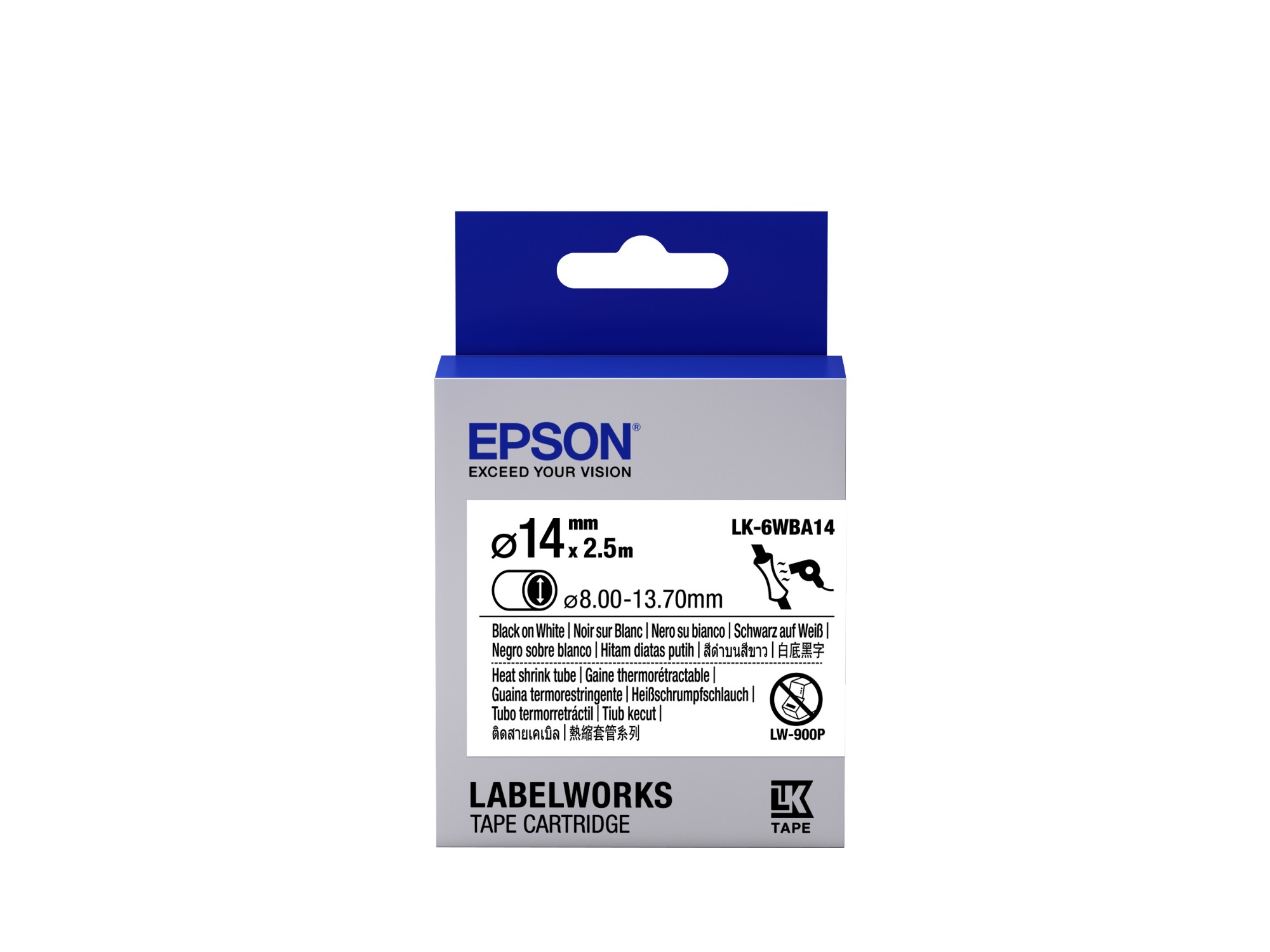 Epson C53S656903/LK-6WBA14 Heat Shrink Tubes black on white 14mm x 2.5