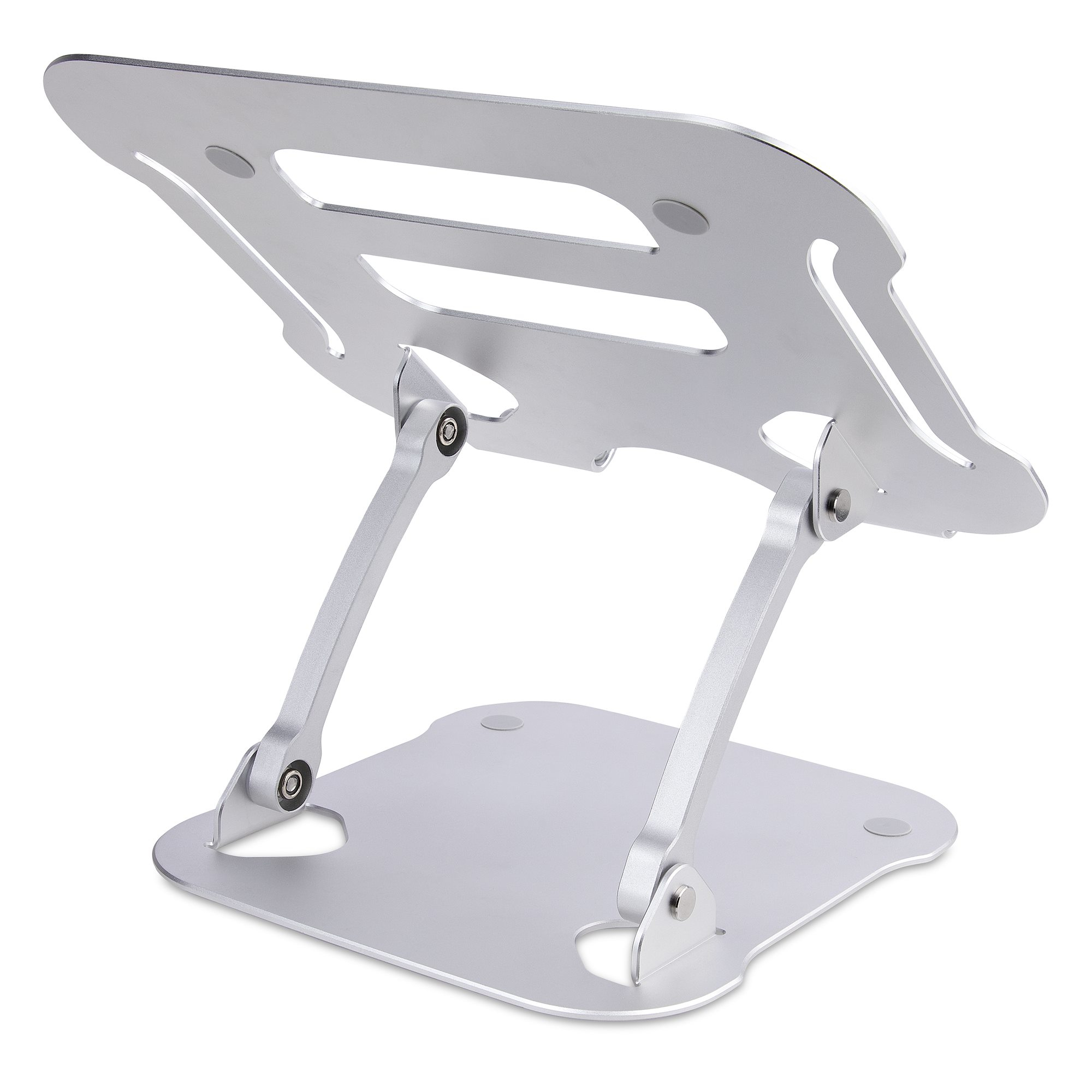 StarTech.com Laptop Stand for Desk, Ergonomic Laptop Stand Adjustable Height, Aluminium, Portable, Supports up to 22lb (10kg), Foldable Laptop Holder for Desk - Angled Notebook Computer Riser/Lift