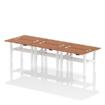 Dynamic Air Back-to-Back W1200 x D600mm Height Adjustable Sit Stand 6 Person Bench Desk With Cable Ports Walnut Finish White Frame - HA01630 DD