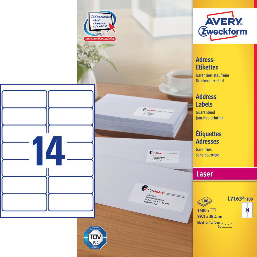 Image of Avery L7163-100 self-adhesive label Rounded rectangle Permanent...