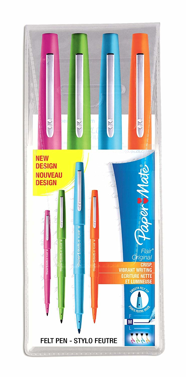 Papermate Flair Original felt pen Medium Blue, Green, Orange, Pink