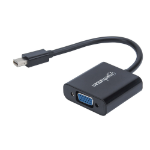 Manhattan Mini DisplayPort 1.2a to VGA Adapter Cable, 1080p@60Hz, Active, Black, 19.5cm, Male to Female, Equivalent to Startech MDP2VGA, Three Year Warranty, Polybag