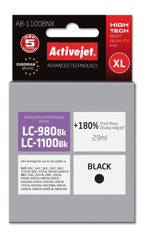 Activejet AB-1100BNX ink (replacement for Brother LC1100/LC980Bk; Supreme; 29 ml; black)