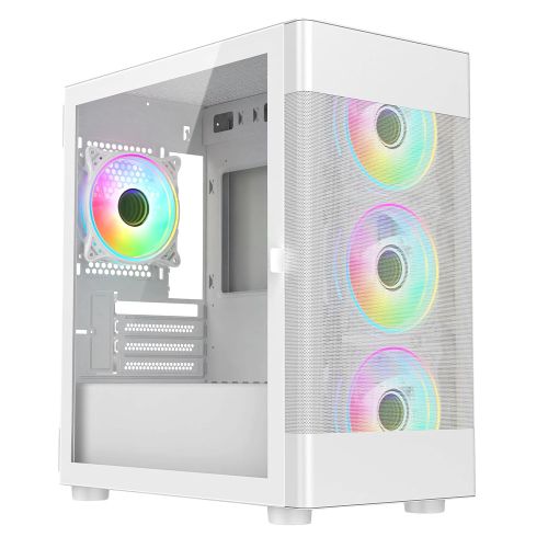 Image of VIDA Zephyr White ARGB Gaming Case w/ Glass Window Micro ATX 4x...